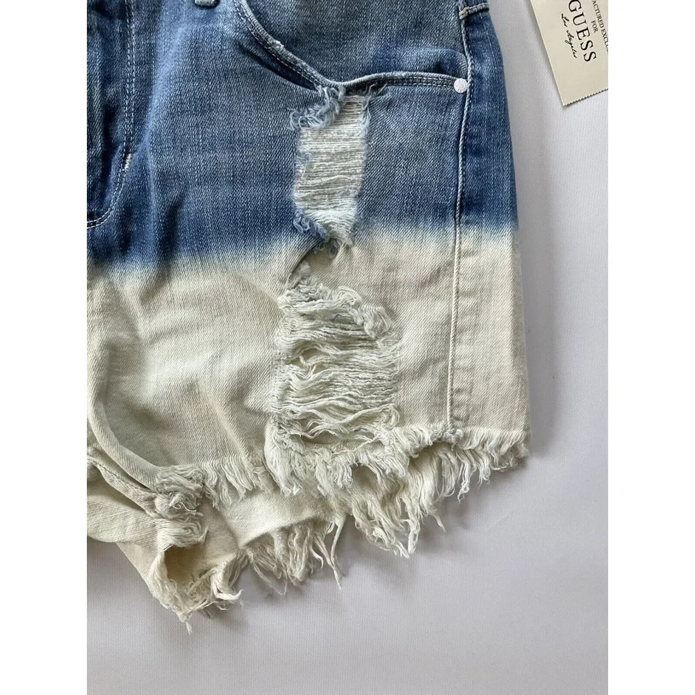 Guess Women’s High Rise Short Destroy Contrasting Wash Size 28